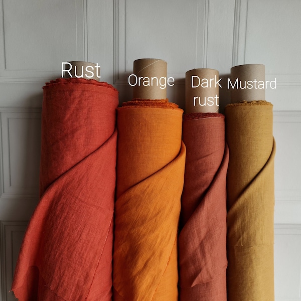 Tissu en lin, tissu en lin orange brûlé ramolli pour les vêtements, lin rouille pour la literie, lin rouille foncé rouge brique au mètre