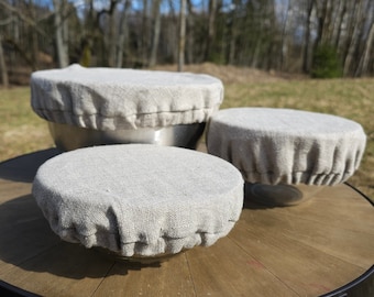 Linen bowl covers, reusable dish cover, set of raw linen bowl covers, washable linen glass covers, jar cap container cover, dough cover