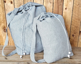 Linen laundry backpack, large laundry bag with strap, custom color linen laundry drawstring bag, dusty pink lingerie bag, linen hamper