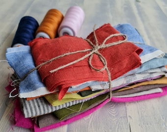 Linen scraps bundle, washed colored linen offcuts bundle, linen fabric remnants, linen for quilting