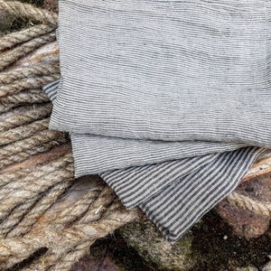 Set of 4 striped linen kitchen towels, washed linen tea towel, organic grey black towel, stonewashed linen towel, gray linen vegan towel