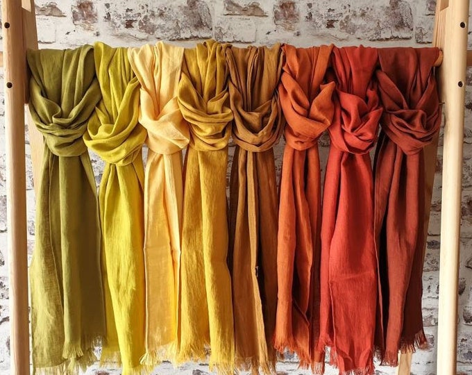 Softened Linen Scarf, Unisex Solid Custom Color, Fringed or Unfringed