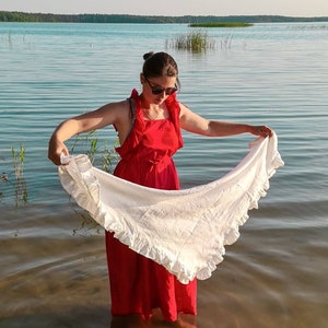 Ruffled linen shawl, shawl with ruffles white pink blue black green yellow linen ruffle shawl red grey coral oversized linen scarf for women