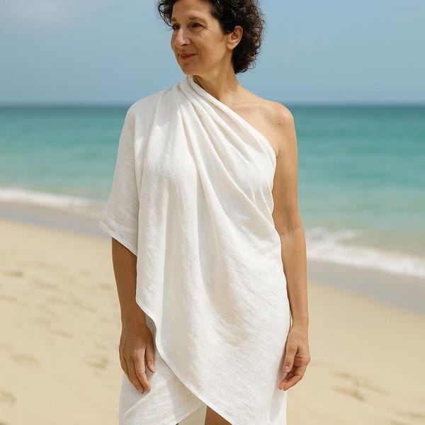 Washed linen beach wrap, fringed large white denim blue black green linen scarf, yellow pink coral oversized linen wrap dress beach wear