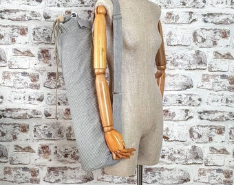 Linen yoga bag, striped linen yoga mat bag, stonewashed big pilates sport bag, linen gym bag, akro beach bag, rustic tote bag with pockets