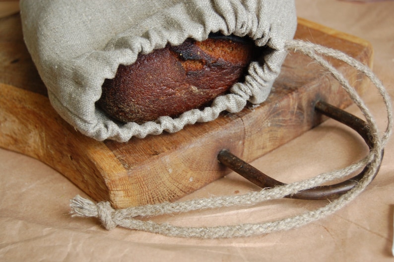 Linen bread bag, Natural pure linen bread loaf bag with handmade flax cord , organic food storage, raw linen bag, loaf bag, bread loaf bag image 3