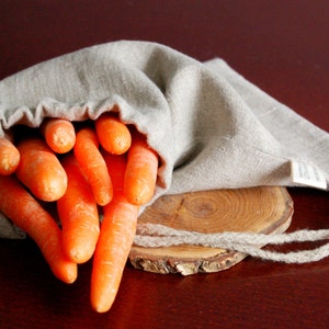 Linen storage bag, organic bags, natural linen bread bag with handmade flax cord, linen bread bag, drawstring food bag, set of linen bags image 3