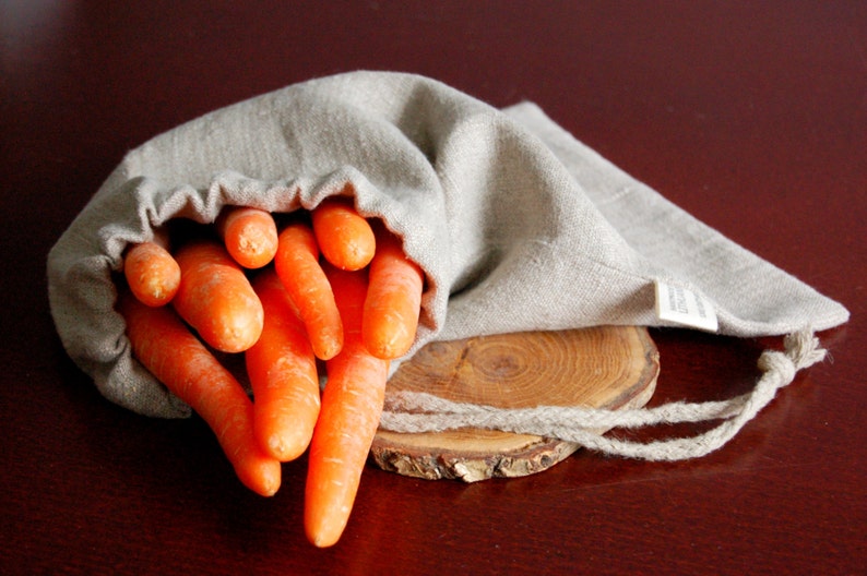 Linen storage bag, organic bags, natural linen bread bag with handmade flax cord, linen bread bag, drawstring food bag, set of linen bags image 3