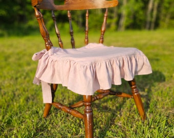 Linen chair cover, ruffled chair cover, custom color linen chair cover with ruffles, shabby chair cover, linen white black chair slipcover