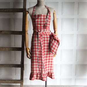 red dress with white apron LAF for Baroni Red Check Cherry Scalloped Dress