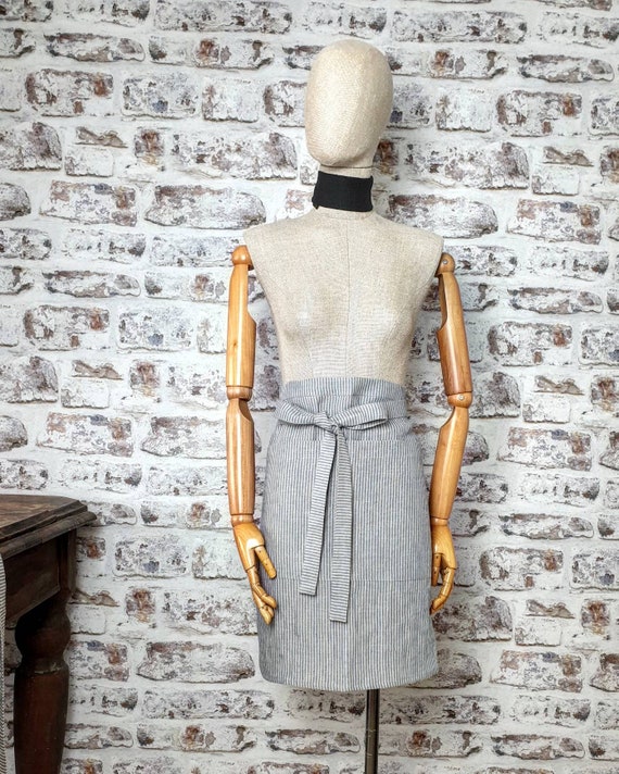 Linen Bistro Apron, Striped Linen Half Apron, Soft Linen