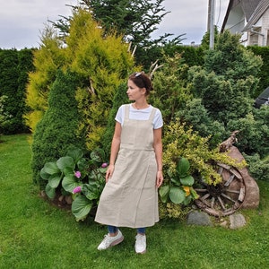 Tablier de poterie à jambe fendue en lin brut, tablier en lin à dos croisé, tablier en lin brut lavé à la pierre, tablier en lin en céramique, ensemble d'artisanat pinafore image 10