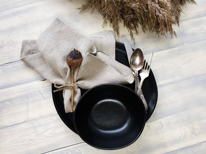 Rough Linen Napkins Set Wide Hem Mitered Corners Natural Etsy