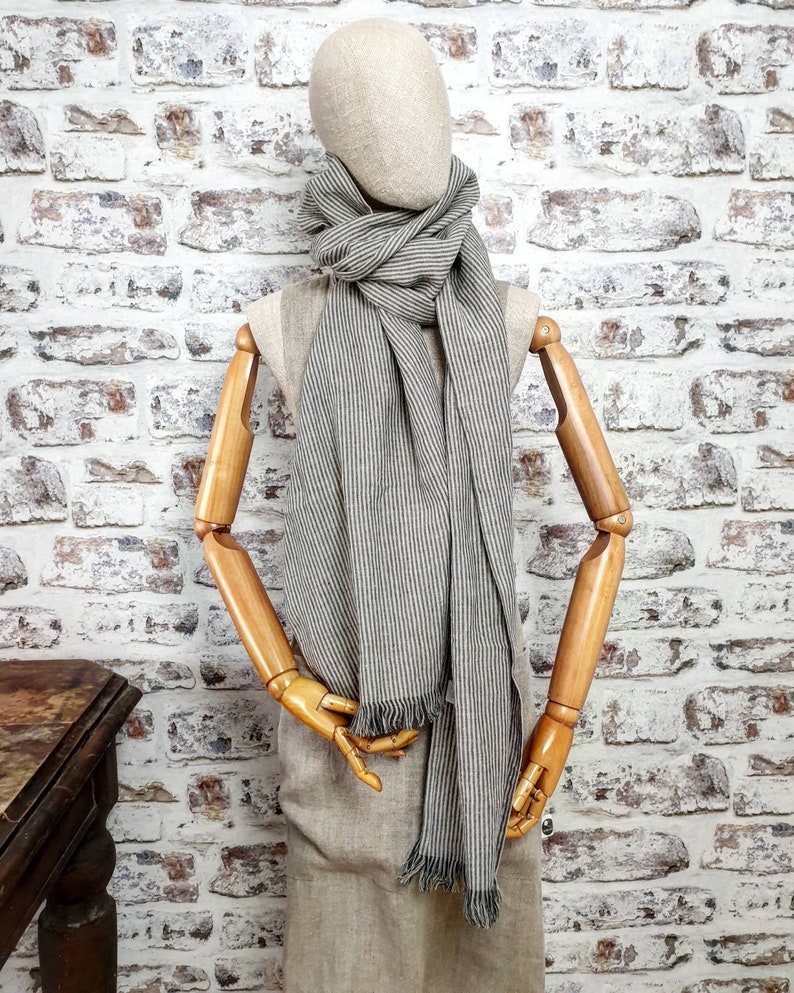 Long Striped Linen Scarf Softened Linen Unisex Scarf Long Etsy