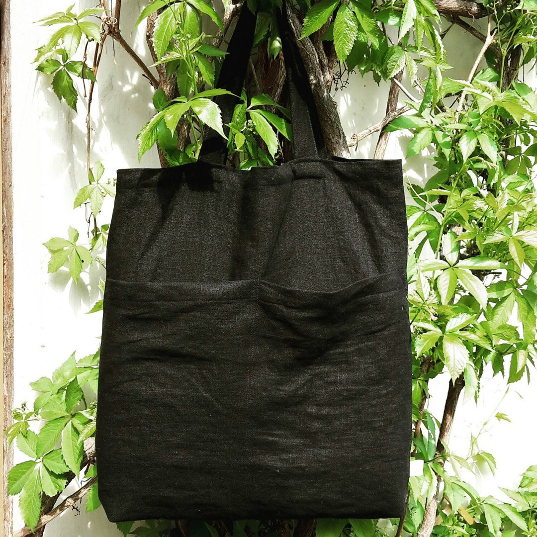 Oversized Linen Tote Bag Natural Linen Shopping Bag Burlap Tote Bag Shopping Bag Black Linen Bag Beach Bag Black Tote Bag With Pockets Etsy UK