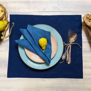 Washed linen placemats set, custom color placemats, off white beige blue black dusty pink stonewashed table placemats wide edge napkins