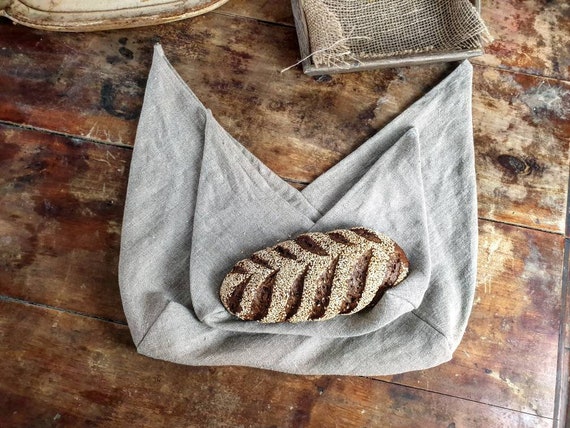 Linen Bento Bag, Raw Linen Bread Loaf Bag, Organic Food Storage