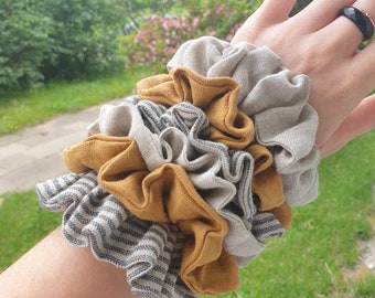 Linen scrunchie, linen hair scrunchies set many COLORS off white beige denim blue black dusty pink chartreuse linen hair braid