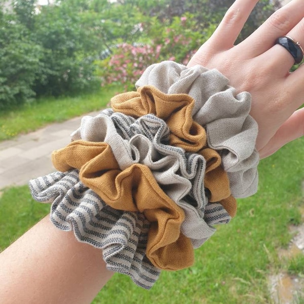 Linen scrunchie, linen hair scrunchies set many COLORS off white beige denim blue black dusty pink chartreuse linen hair braid