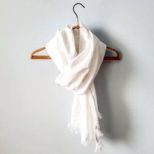 Washed linen scarf, fringed long white denim blue black green linen unisex scarf, yellow pink coral oversized linen scarf for men for women image 6