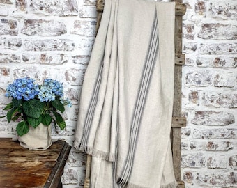 Rough linen blanket, softened rustic linen blanket, burlap fringed linen blanket, grain linen throw beach wrap, raw linen throw, linen cover