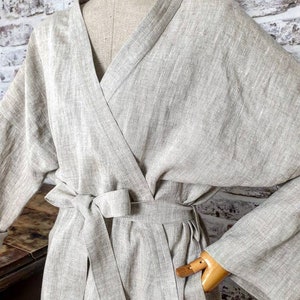 Melange linen bath robe, soft linen kimono robe, stonewashed linen white black beige blue green long robe, raw linen clothes, linen bathrobe