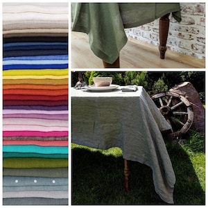 Washed linen tablecloth 36 COLORS off white beige denim blue black green yellow purple pink stonewashed tablecloth wide hem mitered corners image 1