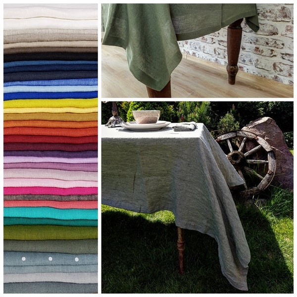 Washed linen tablecloth 36 COLORS off white beige denim blue black green yellow purple pink stonewashed tablecloth wide hem mitered corners