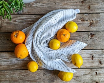 Gestreiftes Leinen Küchentuch, Natursteingewaschenes Leinen Geschirrtuch, gestreiftes weißes Leinentuch mit Schlaufe, Leinen veganes Handtuch Geschirrtuch