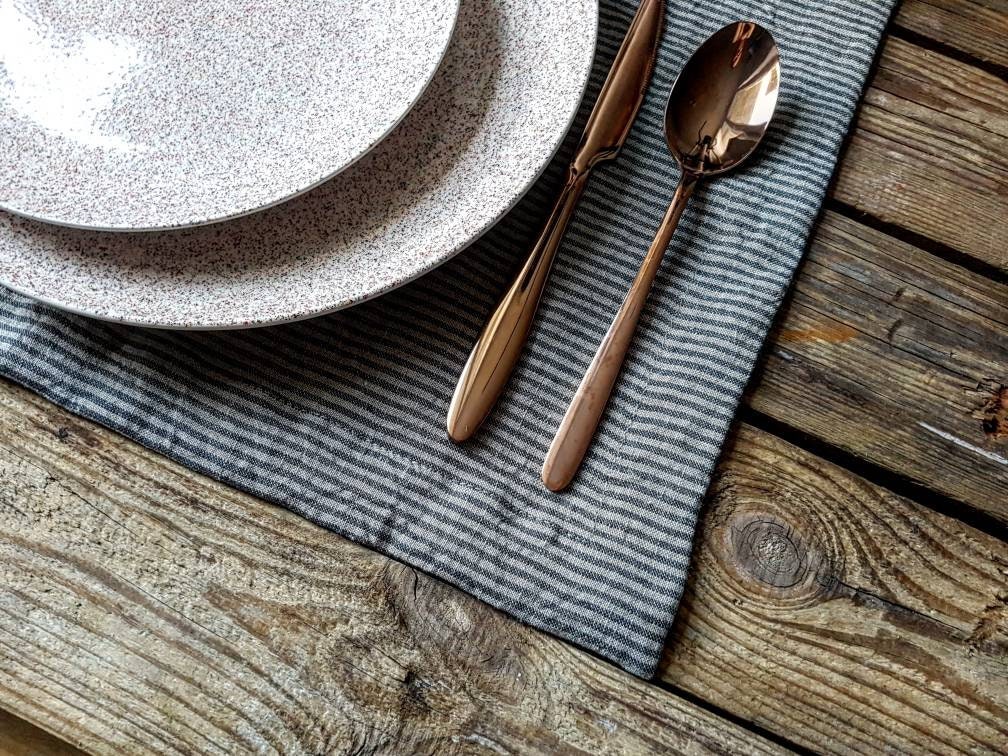 Striped linen placemats set wide hem mitered corners natural Etsy