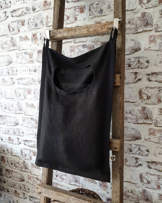 Black Linen Yoga Bag, Natural Linen Black Yoga Mat Bag, Big