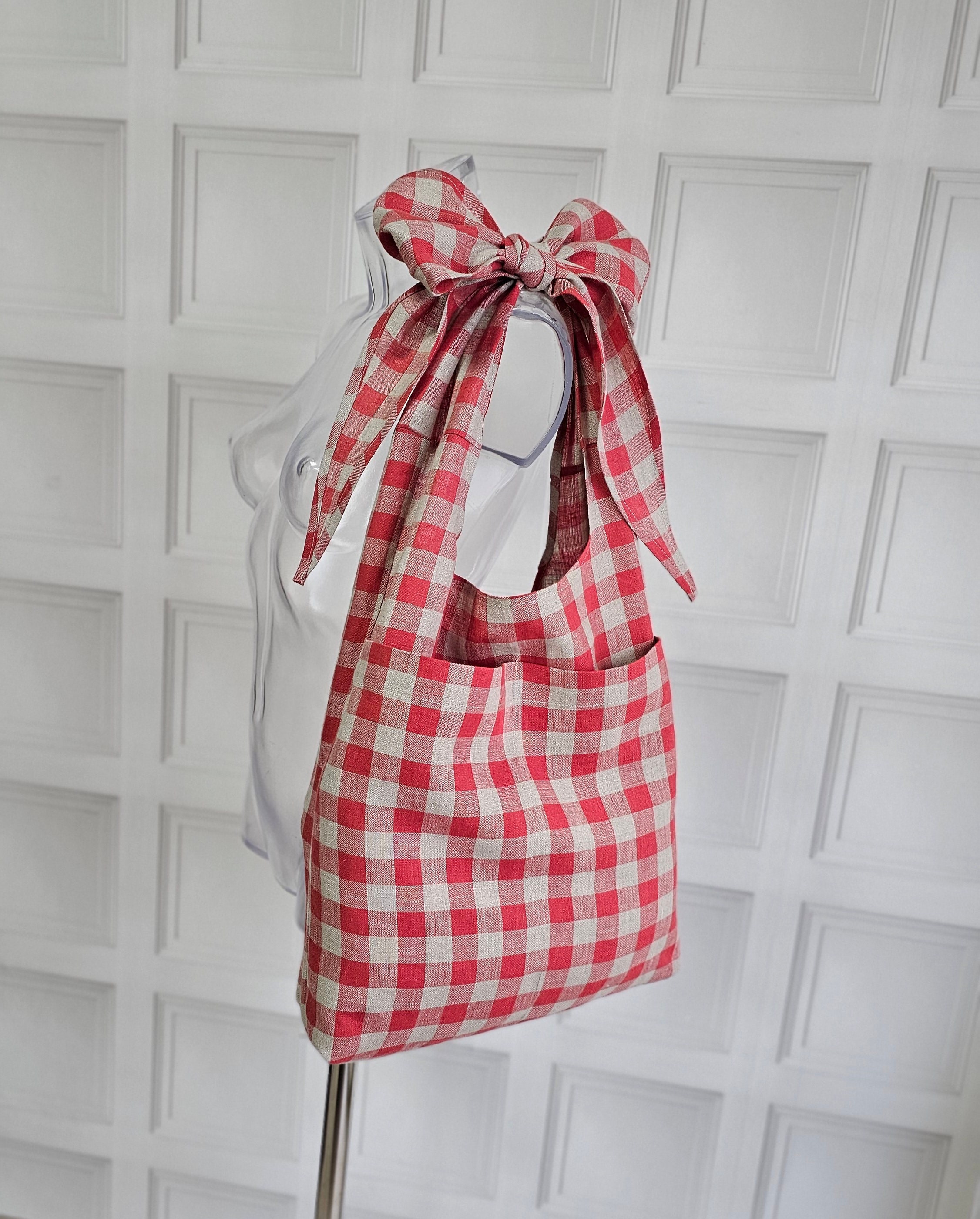 トートバッグ RONRON BIG RIBBON MINI BAG GINGHAM RED Bag - RONRON 론론
