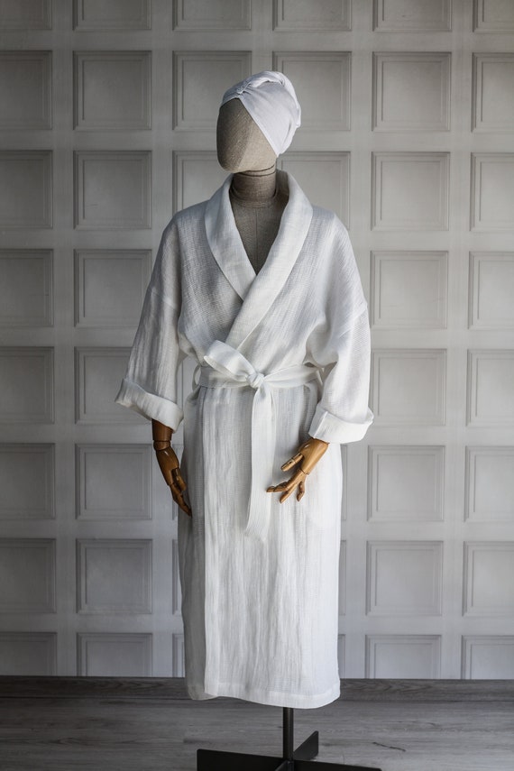 White Waffle Linen Robe, Natural Linen Kimono Robe, Soft White Linen Long  Robe, Oversized Dressing Gown, Washed Linen Bathrobe, Wedding Gown - Etsy