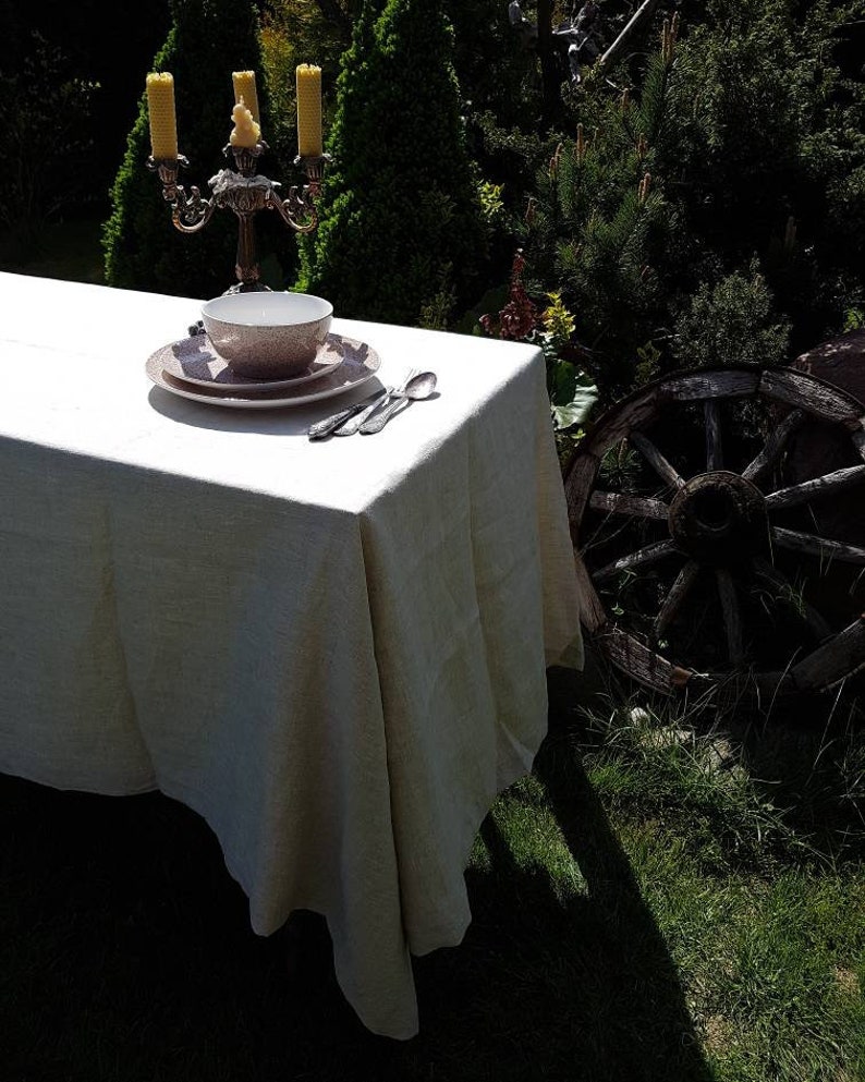 Green 100% Linen Tablecloth, Rustic Farmhouse Natural Linen Dining Table Cover, Custom Size, many colors to choose from image 11