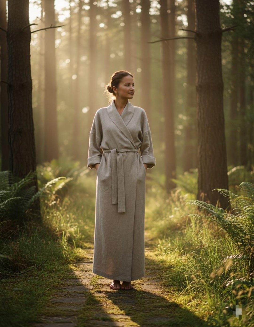 Linen Dressing Gown, Natural Linen Kimono Robe, Stonewashed Rustic