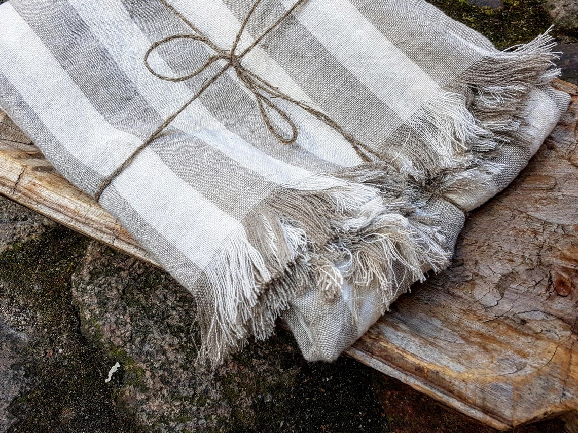 Striped Linen Blanket Stonewashed Linen Blanket Linen Throw Etsy