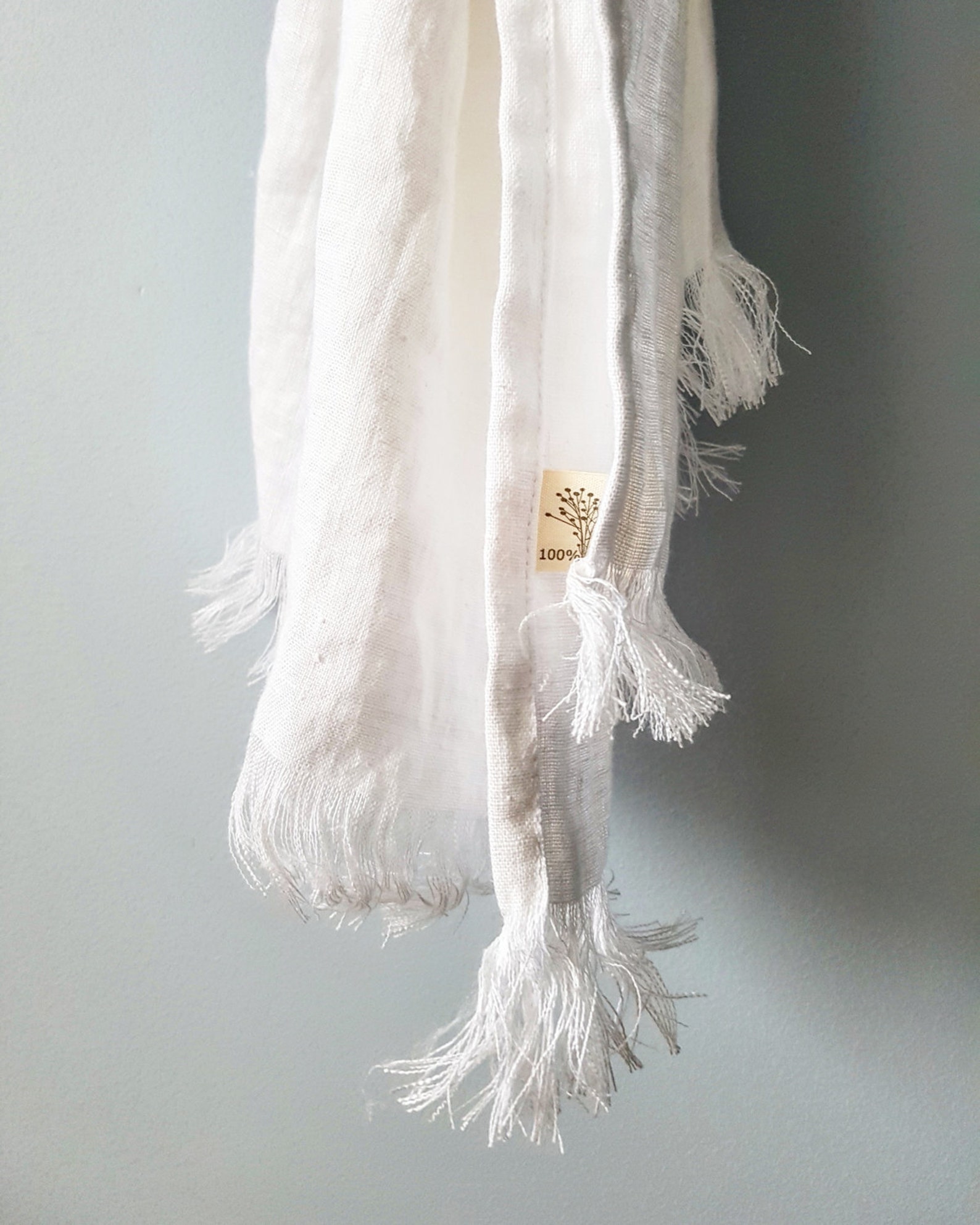 Long White Linen Scarf Softened Linen Unisex Scarf Long Etsy