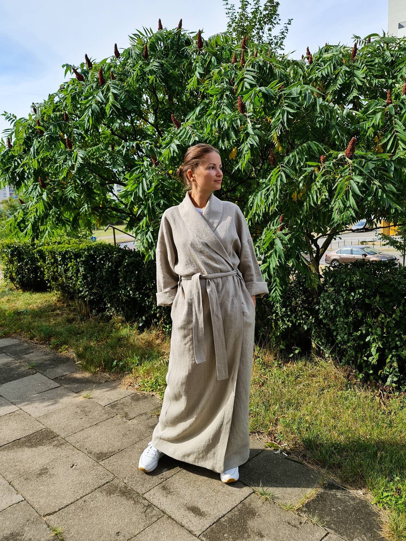 Buy Linen Dressing Gown Natural Linen Kimono Robe Stonewashed