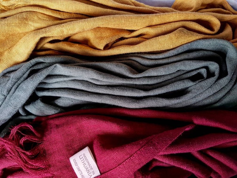 Long Moss Green Linen Scarf Softened Linen Unisex Scarf Long Etsy