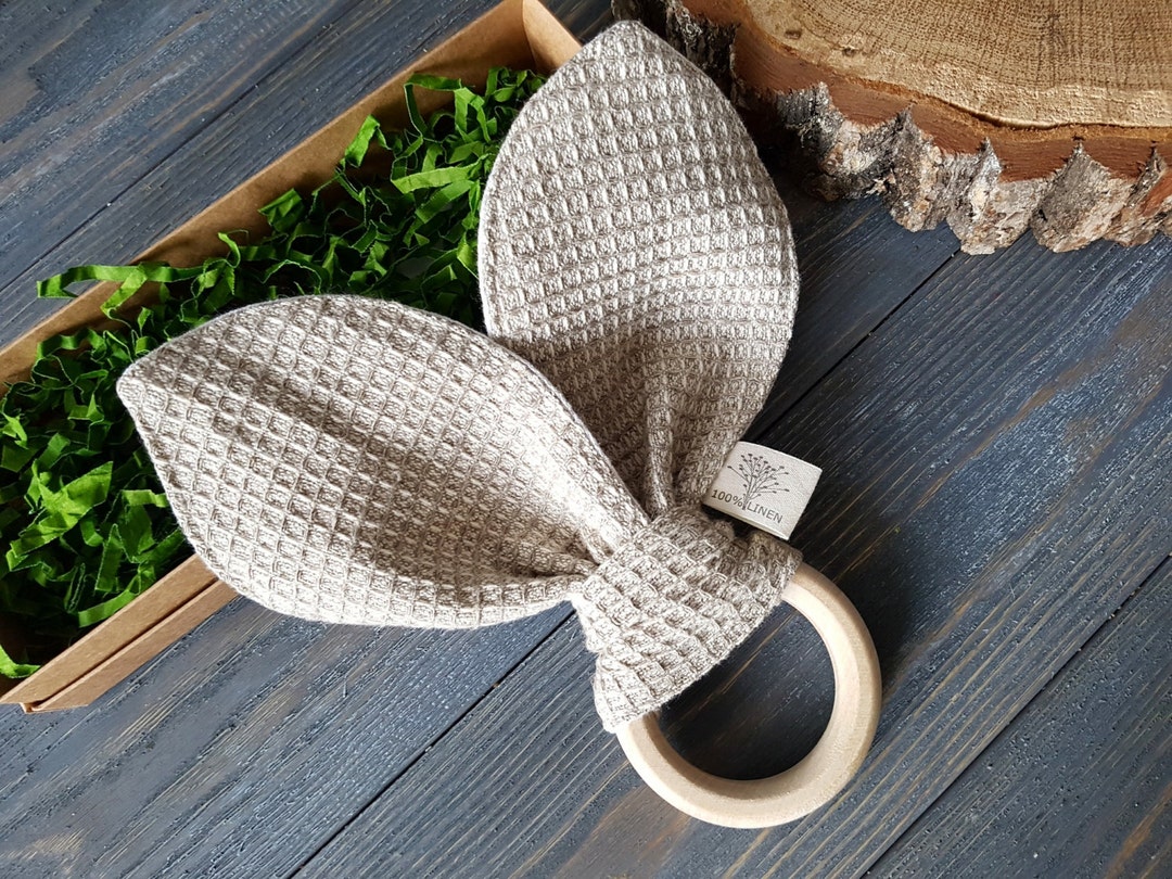 Wooden Teether With Linen Ears, Handmate Teether, Organic Toy, Baby ...