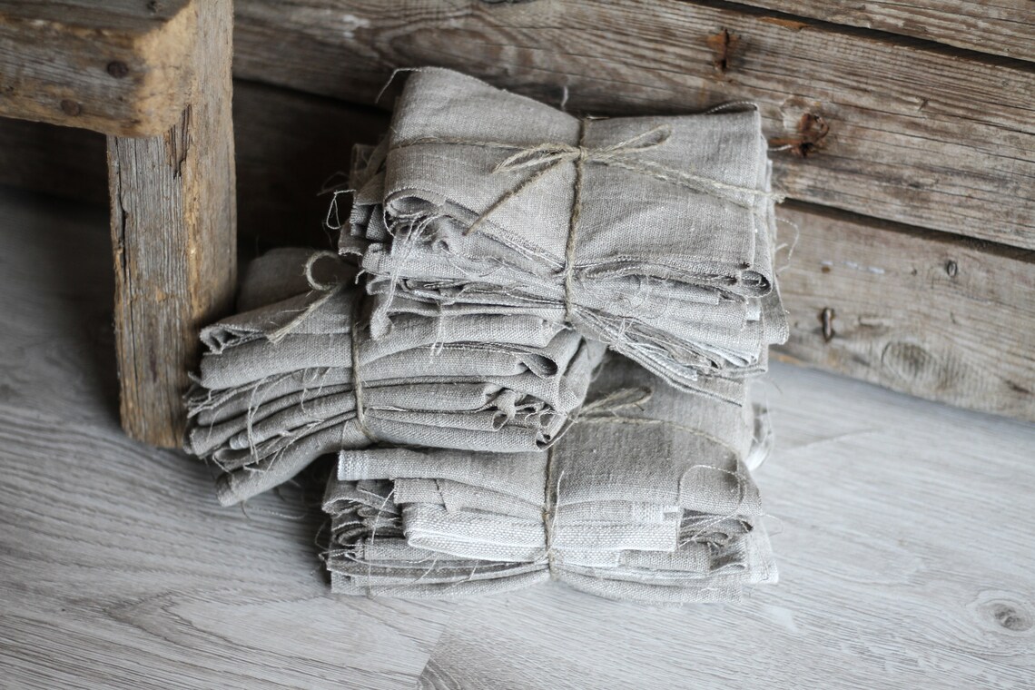 Natural Linen Remnants Rough Linen Scraps Bundle Washed Not Etsy