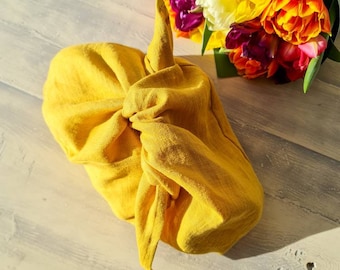 Linen bento bag, Natural linen bread loaf wrap bag, food wrapping knot bag, storage raw linen origami bag, lunch reusable azuma bukuro bag