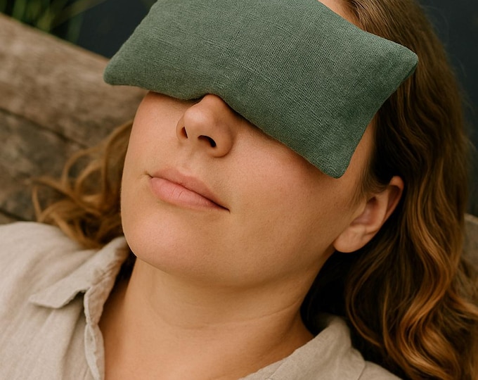 Weighted eye pillow with lavender and flax seed in linen cover, lavender eye pillow with linen covercase