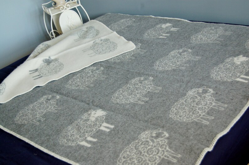 Grey Wool Blanket 130x200cm Pure Woolen Throw With Lambs Etsy