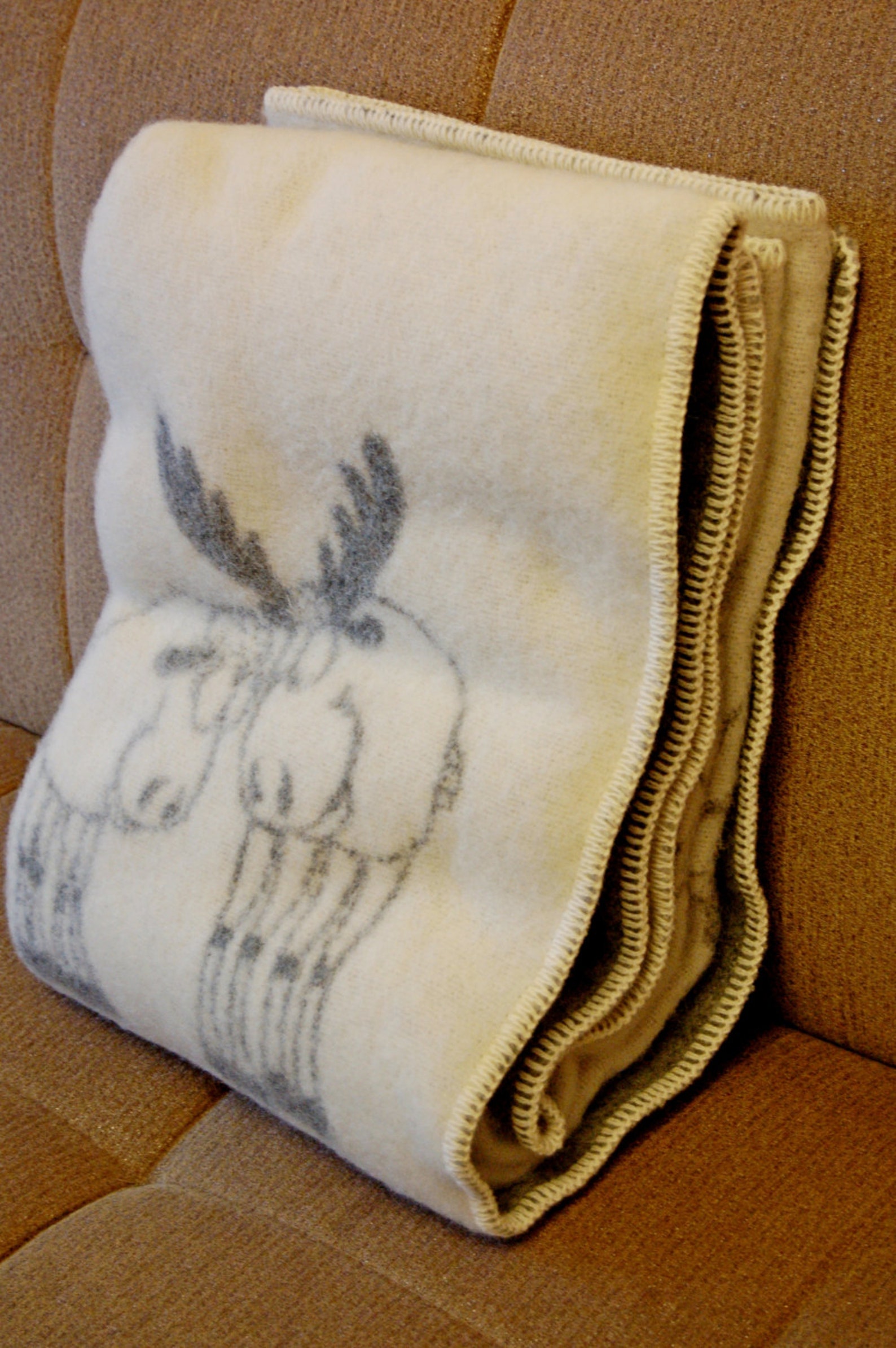 Natural Wool Blanket 130x200cm Pure Woolen Throw With Elks Etsy