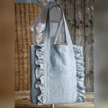 Ruffled tote bag from linen, linen shopping with ruffles - custom color, with zipper and ruffles, linen lovely tote bag, product logo