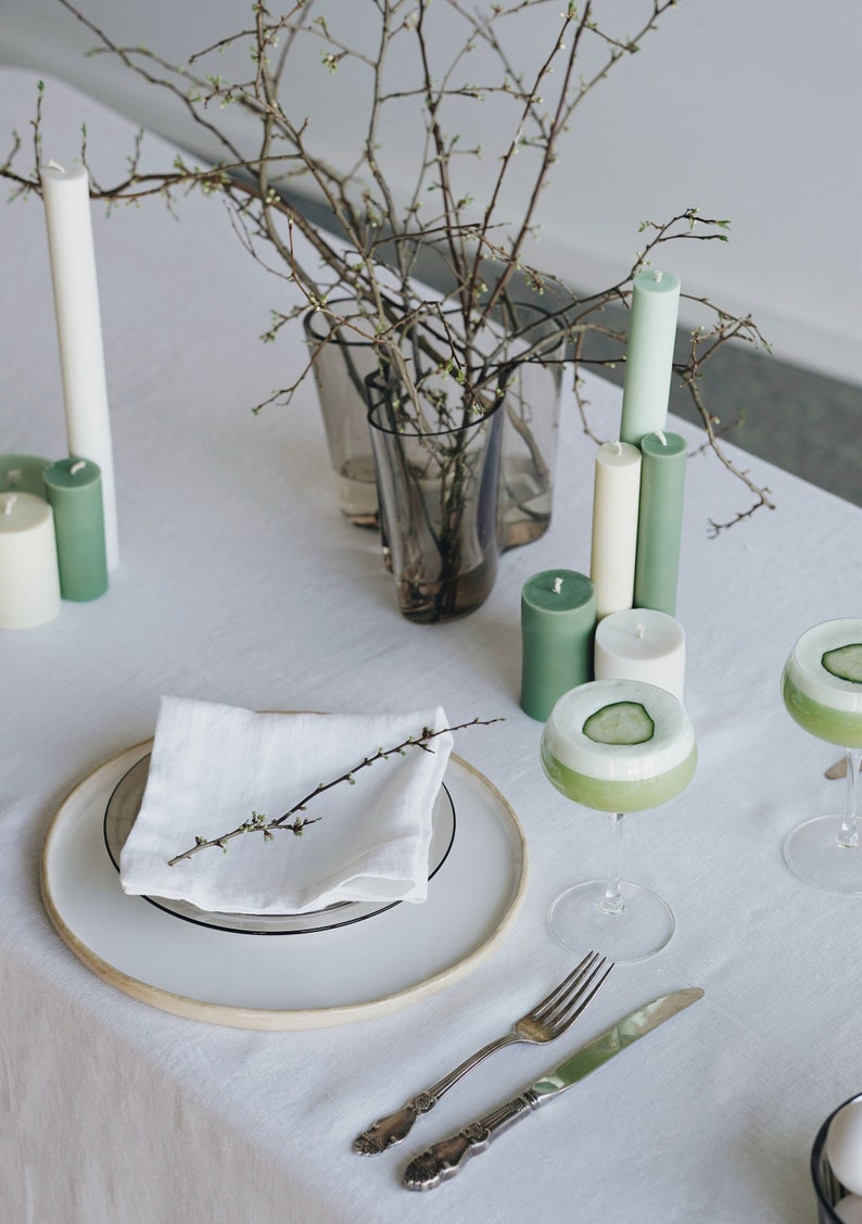 White linen table napkins set, off white linen napkins, ivory linen napkins, stonewashed white wedding napkins with wide edge mitered corner image 1