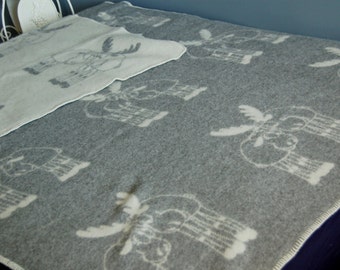 Manta de lana natural 130x200cm, lana pura lancha con alces, manta de doble cara, manta de lana gris, lanzamiento de cama, manta gruesa, ponderado