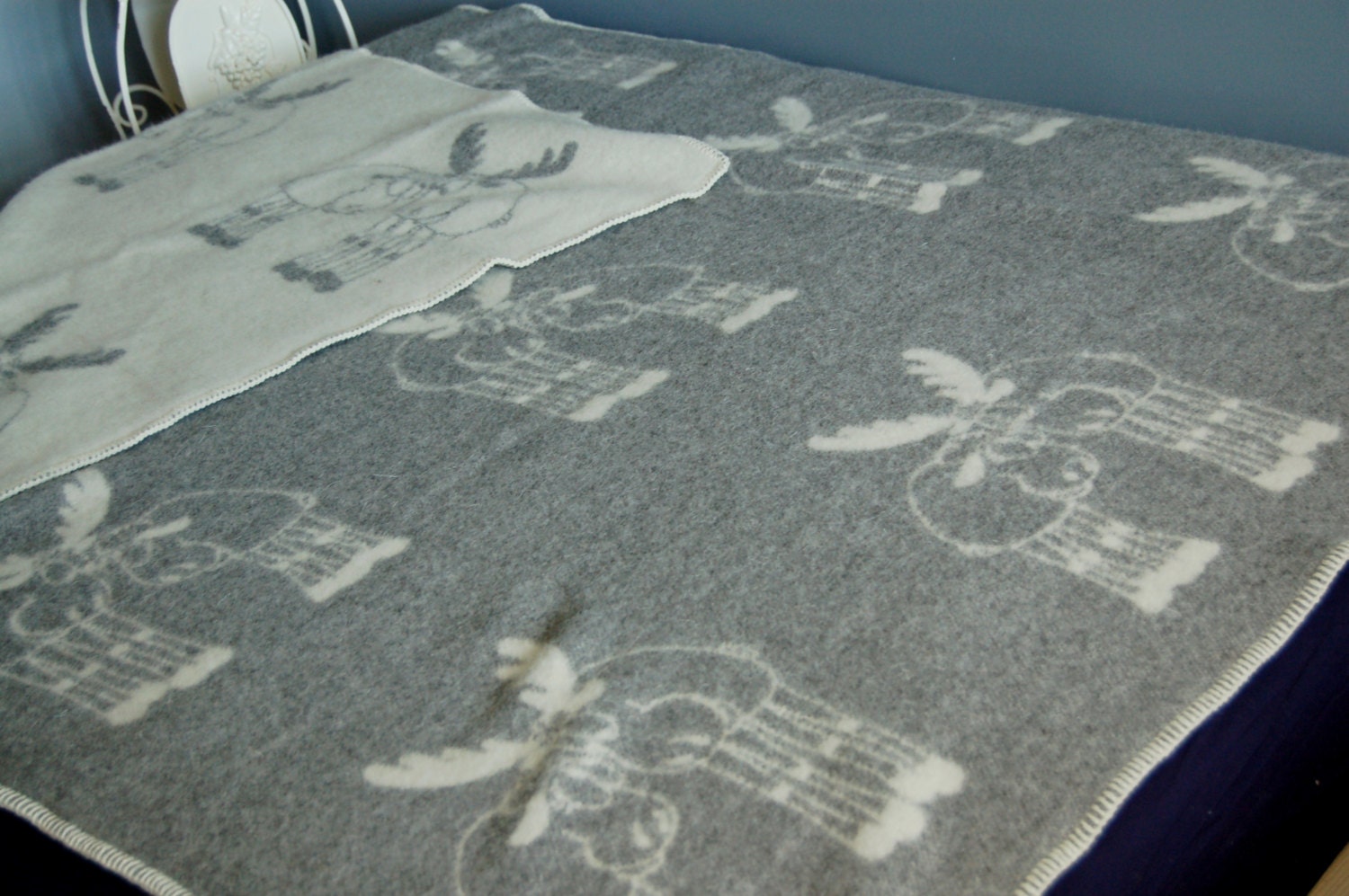 Natural wool blanket 130x200cm pure woolen throw with elks Etsy