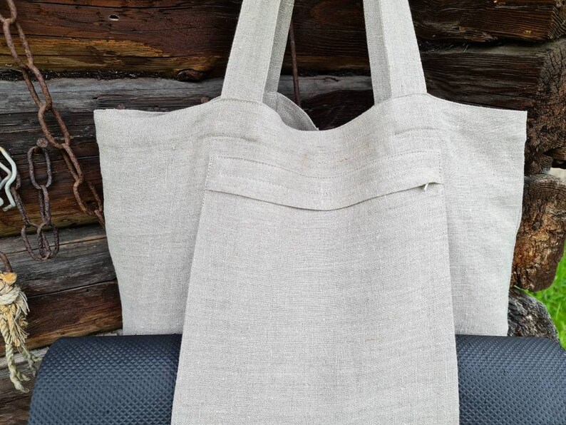 Linen Yoga Bag Rough Linen Tote Bag With Yoga Mat Pocket Etsy